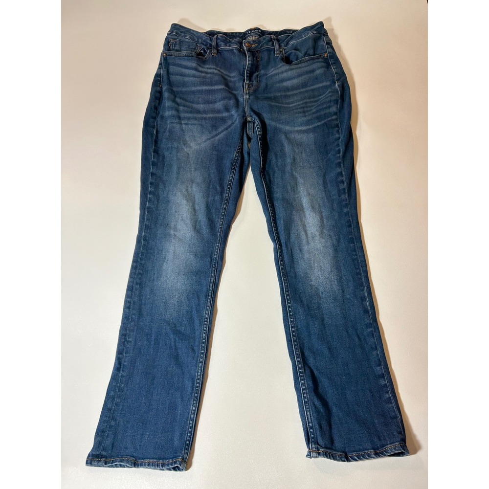 Vigoss Marley Straight Jeans Womens 14 Blue Excellent Mid Rise Stretch Denim